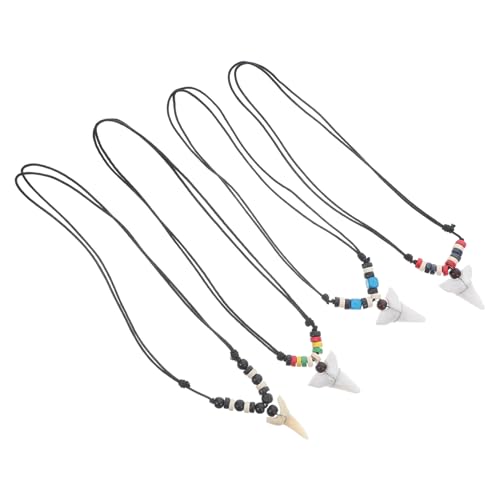 WRITWAA 4 Stück Teiliges Haifischzahn-schmuckset für Herren Verstellbare Surfer-halskette mit Realistischem Haizahn-anhänger Leichtes Hautfreundliches Material für Strand Outdoor-abenteuer von WRITWAA