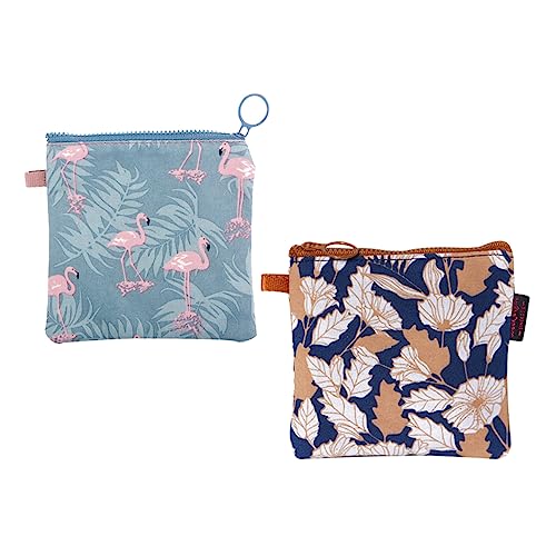 WRITWAA 4 Stück Teiliges Handtaschen aus Canvas für Damen Organizer für Menstruationsprodukte und Kleingeld Tragbare Aufbewahrungstaschen Kaffeeblatt und Blauen Flamingo Designs für Reisen von WRITWAA