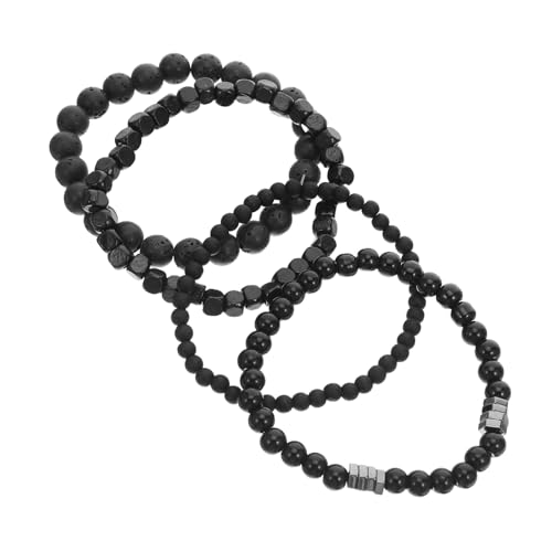 WRITWAA 4 Stück Teiliges Herrenarmband Schwarzes Perlenarmband mit Elastischem Design Stilvolle Hip Hop Manschetten Modische Kupfer und Zirkonia Details für Alltag und Partys von WRITWAA