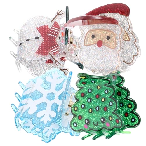 WRITWAA 4 Stück Teiliges Kleine Weihnachts Haarclips für Frauen Bunte Weihnachtsmann Schneemann Schneeflocken und Tannenbaum Designs Haarspangen für Party Alltag und Festliche Anlässe von WRITWAA
