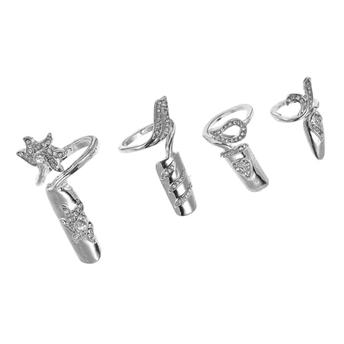 WRITWAA 4 Stück Teiliges Nagelring Kristallbesatz Verstellbare Offene Fingerringe für Damen Modische Nagelringe für Party Hochzeit Alltag Stilvolle Strasssteine Nagelschmuck von WRITWAA