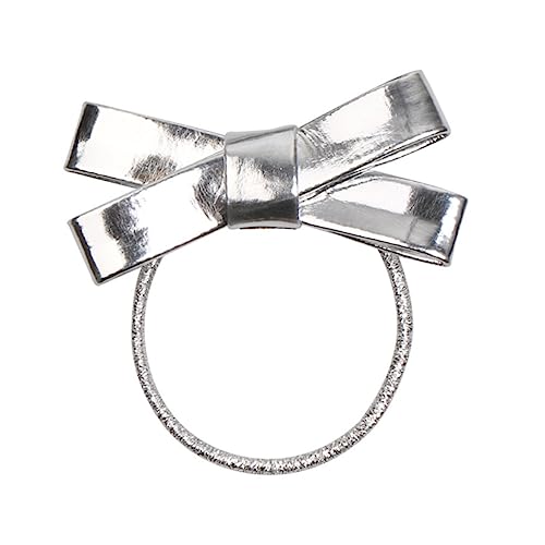 WRITWAA 4 Stück Teiliges PU Haargummis mit Schleifen Haarschmuck für Mädchen Elastische Ponytail Halter mit Goldenen und Silbernen Haarklammern für Feste und Alltag von WRITWAA