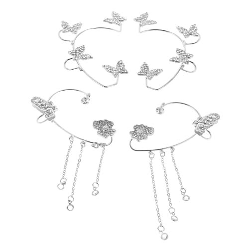 WRITWAA 4 Stück Teiliges Schmetterling Ohrclips Piercing Silberne Ohrmanschetten mit Funkelnden Strassanhängern Ohrschmuck für Frauen für Hochzeiten Geburtstage Festlichkeiten von WRITWAA