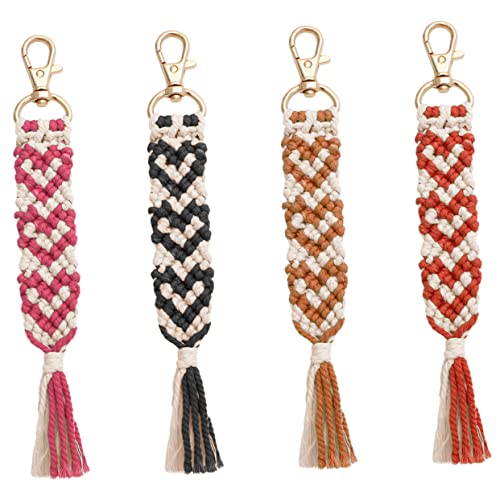 WRITWAA 4stücke Herzförmige Makramee Schlüsselanhänger Mit Quasten Handgefertigte Taschenanhänger Rosarot Für Und Dekoration von WRITWAA