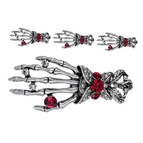 WRITWAA 4 Stück Vintage Punk Totenkopf Hand Anstecknadel mit Strass Teiliges Legierungs Corsage für Herren Anzüge Modischer Lapel Pin für Jacken Kleider Party und Alltag von WRITWAA