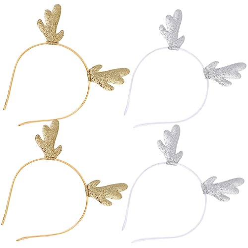 WRITWAA 4 Stück Weihnachtlicher Haarreif Geweih Teiliges Glitzerndes Kostümzubehör Damen Party Haarband Leicht Wiederverwendbar Komfortabel Elegant Festliche Dekoration von WRITWAA