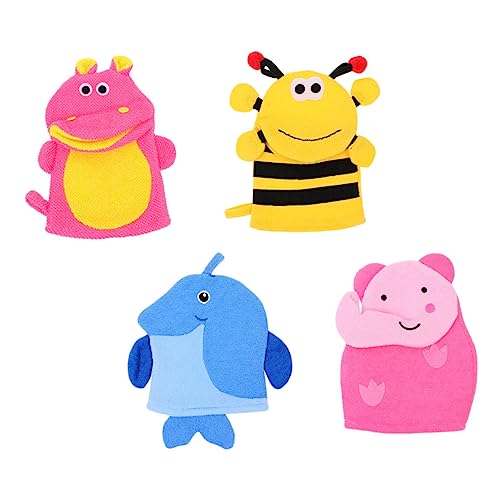 WRITWAA 4 Stück tierisches badetuch Peeling Duschtuch Peeling-Handschuh badehandtuch badehandtücher Peeling-Badehandschuh Cartoon-Körperwäscher Schwammpolyesterfaser von WRITWAA