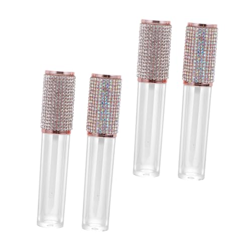 WRITWAA 4 Stücke Leere DIY Lip Gloss Röhrchen Nachfüllbare Transparente Behälter mit Funkelnden Strasssteinen für Lippenpflege und Kosmetikgestaltung von WRITWAA