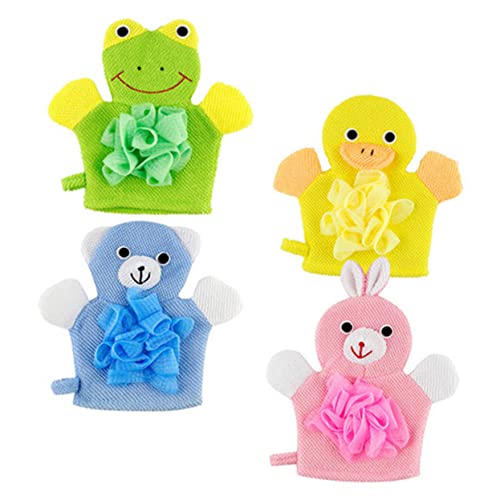 WRITWAA 4Stücke Duschhandschuhe Teiliges Cartoon Peelinghandschuhe für Lustige Badetücher für Tägliche Körperreinigung und Sanfte Exfoliation von WRITWAA