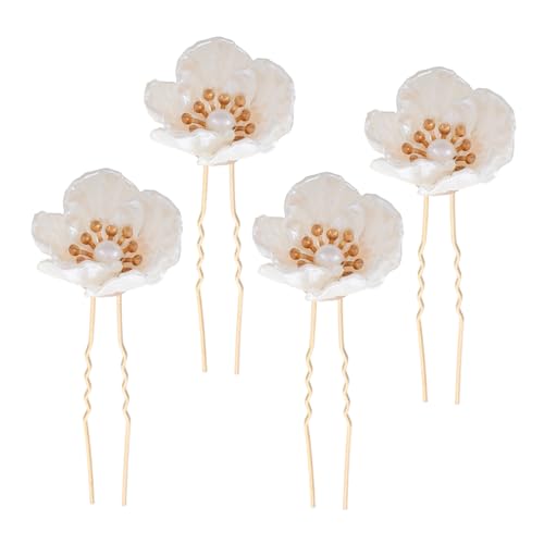 WRITWAA 4Stücke Haarnadeln im Hanfu Stil Weiße Kamelien Haarstäbchen mit Perlen Kostüm Haarzubehör für Damen Accessoire für Festliche Anlässe von WRITWAA