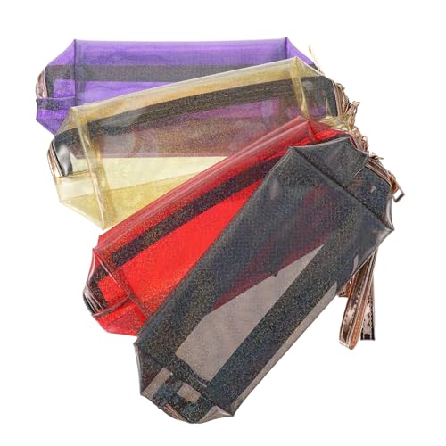 WRITWAA 4stücke Holografische Schminktasche Mit Metallreißverschluss Transparente Kosmetiktasche Mit Abnehmbarer Handschlaufe Makeup Organizer Für Reisen Und Haushalt von WRITWAA