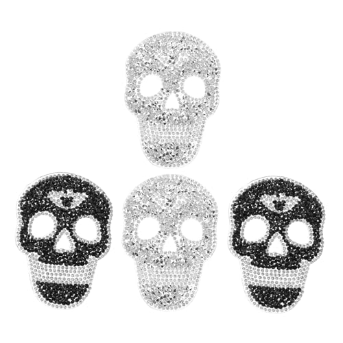 WRITWAA 4pcs Schädel Strass Reparaturfleck Eisen Auf Skelettkopf Applizes Halloween Dekoration Patch Für Taschen Schuhe Jacken Kleidung Kleidung von WRITWAA