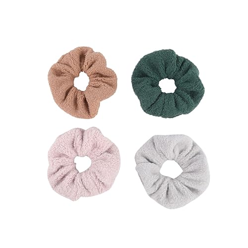 WRITWAA 4stücke Haargummi Aus Wolle Haarband Pferdeschwanzhalter Haarseil Elastisches Haargummi Einfaches Grün Khaki Hellgrau von WRITWAA