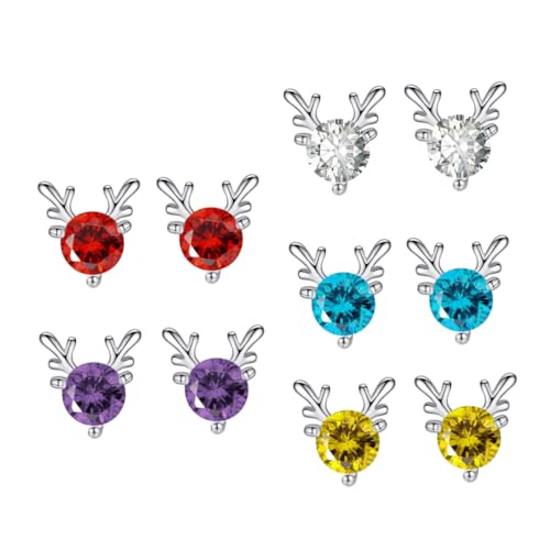 WRITWAA 5 Paare Weihnachts Ohrstecker Damen Elch Ohrschmuck Lustige Ohrhänger Zufällige Farben Trendige Weihnachts Ohrringe für Frauen Party Schmuck Zufällige Farbe von WRITWAA