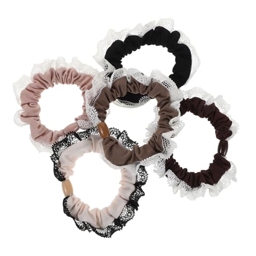 WRITWAA 5 Stück Elastische Haargummis für und Mädchen Weiche Stoffhaarbänder für Frisuren und Täglichen Gebrauchkaffeefarben mit Weißen Akzenten von WRITWAA