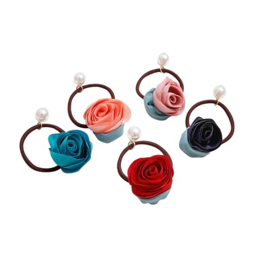 WRITWAA 5stücke Blumen-haargummis Elastische Haarringe Pferdeschwanzseile Perlen-haarband Haarschmuck Für Junge Mädchen Und Junge Mädchen von WRITWAA