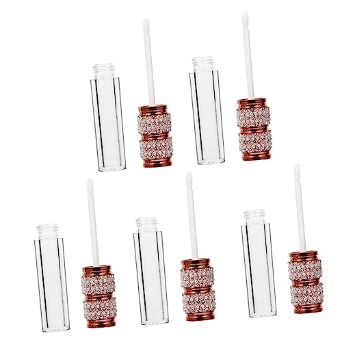 WRITWAA 5 Stück Lipgloss Flasche Lipglosse Lip Plumper Tint Lipgloss Behälter Klarer Lipgloss Stick Glitzernder Lipgloss Mit Strasssteinen Leere Flasche Strass Leertuben Goldene von WRITWAA