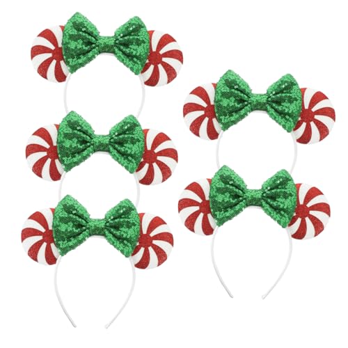 WRITWAA 5 Stück Weihnachts Stirnbänder Mit Glitzer Süßigkeiten Kopfbedeckung Für Frauen Und Mädchen Party Und Cosplay Zubehör Mit Schleifen von WRITWAA