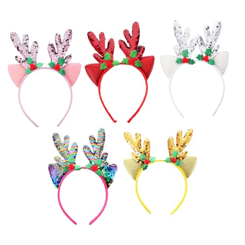 WRITWAA 5 Stück Teiliges Weihnachts Haarschmuck mit Glitzernden Hirschgeweih Haarreifen Doppelseitige Pailletten Festlich Bunte Haarbänder für Damen und Mädchen für Weihnachtsfeiern und von WRITWAA
