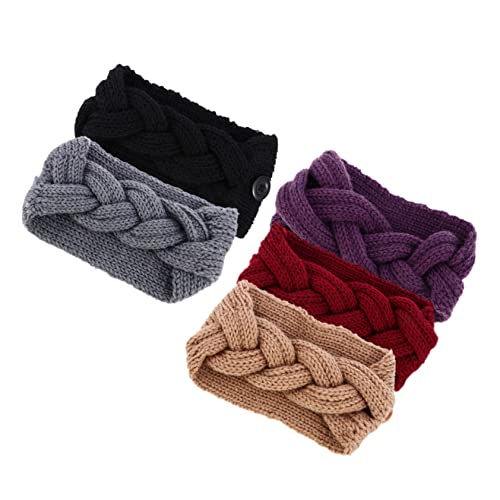 WRITWAA 5stücke Damen Stirnbänder Mit Knopf Warmes Weiches Wollmaterial Ohrwärmer Für Sport Und Freizeit Bequem Und Stylisch Für Kalte Tage Zufällige Farben von WRITWAA