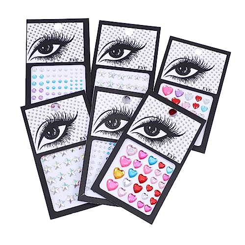WRITWAA 6 Blätter Gesichts Juwelen Aufkleber Selbstklebende Rhinestone Tattoos für Makeup Mehrfarbige Acryl Strasssteine für Festivals Karneval Partys und Körperdekoration von WRITWAA