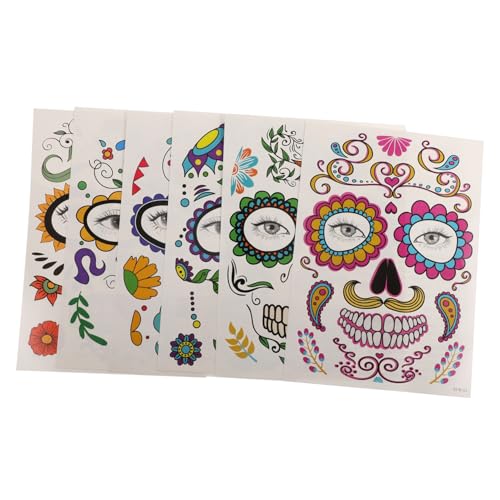 WRITWAA 6 Blätter Temporäre Gesichtstattoos Day Of The Dead Halloween Party Accessoire Hautfreundliche Aufkleber für Einfache Anwendung Hautschonend Einzigartiges Design von WRITWAA