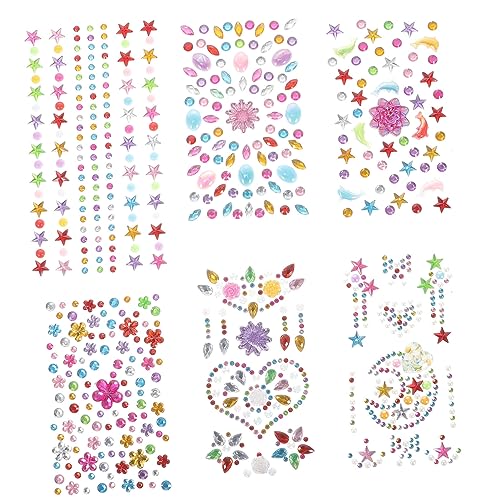 WRITWAA 6 Bögen Kinderaufkleber Aufkleber Edelsteine Für Gesicht Augen Körper Make Up Bling Aufkleber Edelsteinaufkleber Dekorative Aufkleber Strasssteine ​​Für Schillernde von WRITWAA