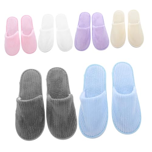 WRITWAA 6 Paare Hotel Gästeschuhe Antirutsch Fleece Hausschuhe Geschlossene Zehen Waschbar Bunte Komfortable Reise Spa Slipper Für Innenbereich von WRITWAA