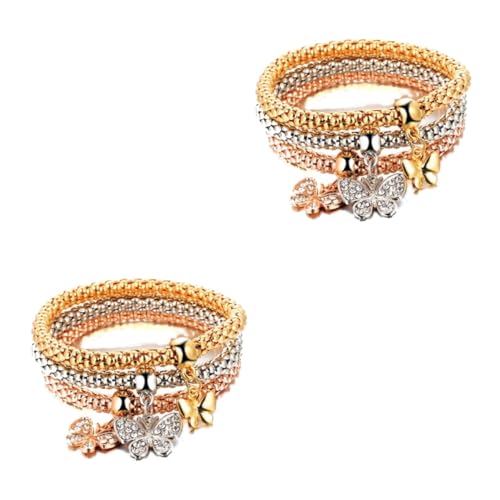 WRITWAA Elastisches Armband-Set 6 Stk Armband Für Frauen Armschlinge Dreifarbiges Damenarmband Anhänger Armband Schmuck Diamant Fräulein Tricolor-Armband-Set von WRITWAA