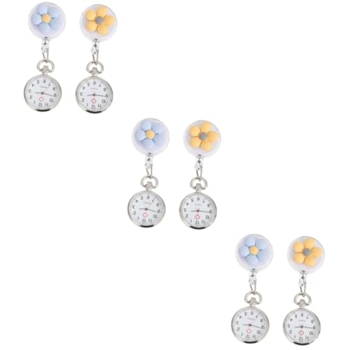 WRITWAA 6 STK Schüler Examen Taschenuhr Betrachten Blumenbroschen Für Arzt Hängende Uhr Krankenschwestern Schauen Zu Einziehbare Arztuhr Uhr Mit Quarzwerk Blumen-hängeuhr Zinklegierung von WRITWAA