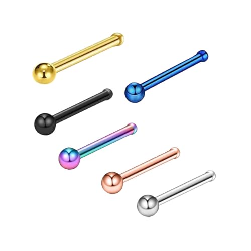 WRITWAA 6 Stück Gerade Nasenstecker Rostfreiem Nasenpiercing Schmuck Silber Schwarz Gold Blau Bunt Roségold Hautfreundlich und Langlebig für Damen und Herren von WRITWAA