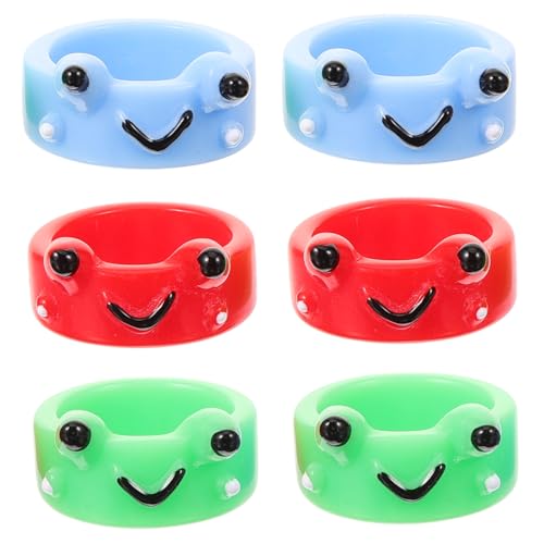 WRITWAA 6 Stück Teiliges Frosch Ring für Damen Verstellbare Langlebige Tier Ringe Harz Lustiger Schmuck für Partys Alltag und Besondere Anlässe Rote Grüne Blaue Froschringe von WRITWAA