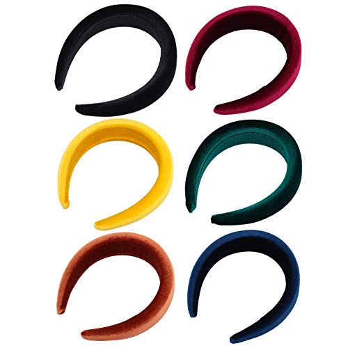 WRITWAA 6 Stück Teiliges Set Damen Velours Haarbänder Dicke Bequeme Kopfbedeckung Schwarz Weinrot Grün Gelb und Braun für Partys und Alltag von WRITWAA