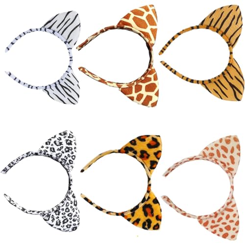 WRITWAA 6 Stück Teiliges Tierohren Stirnband für Partys und Festivals Leopard Druck Haaraccessoire für Halloween Kostümfeiern und Tier Mottopartys für Erwachsene von WRITWAA