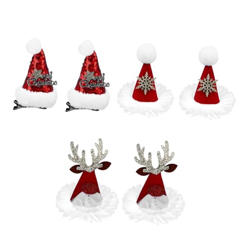 WRITWAA 6 Stück Teiliges Weihnachts Haarschmuck mit Haarclips in Hutdesign Festliche Haarspangen mit Santa Mütze Schneeflocken und Rentiergeweih Motiven Dekorativ für Mädchen und von WRITWAA