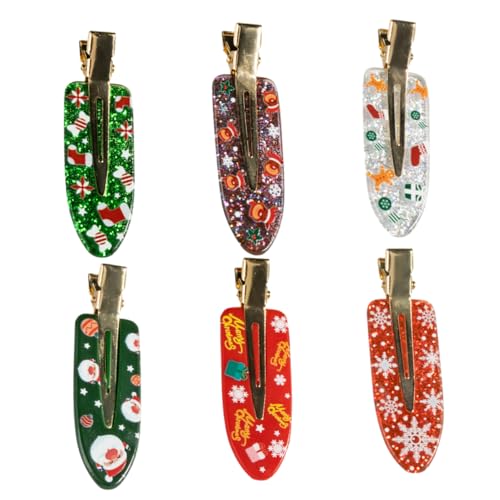 WRITWAA 6 Stück Teiliges Weihnachts Haarspangen Kleine Seitenclips aus Acryl und Metall Langlebig Sicherer Festlicher Haarschmuck mit Verschiedenen Designs als für Damen von WRITWAA