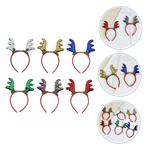 WRITWAA 6 Stück Teiliges Weihnachts Stirnband mit Glitzernden Rentiergeweihen Festliche Haarreifen für Erwachsene und Xmas Haarschmuck Accessoires für Weihnachtsfeier und Fotosession von WRITWAA
