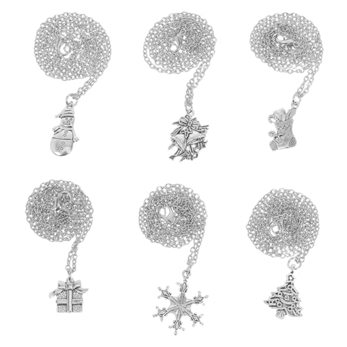 WRITWAA 6 Stück Teiliges Weihnachts-schmuckset mit Schneemann Glocke und Weihnachtsbaum Anhängern Leichte Halsketten für Damen Festliche Party Winteroutfit Accessoires von WRITWAA