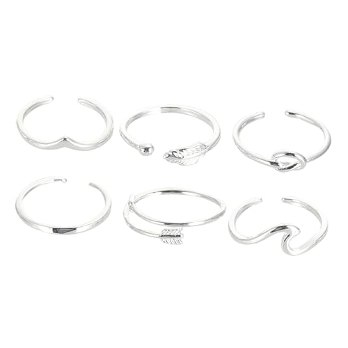 WRITWAA 6 Stück Verstellbare Offene Fingerringe aus Silber Stapelbare Knöchel Zwischenringe für Damen Modische Schmuckstücke in Verschiedenen Designs Komfortabel und Elegant für Alltag von WRITWAA
