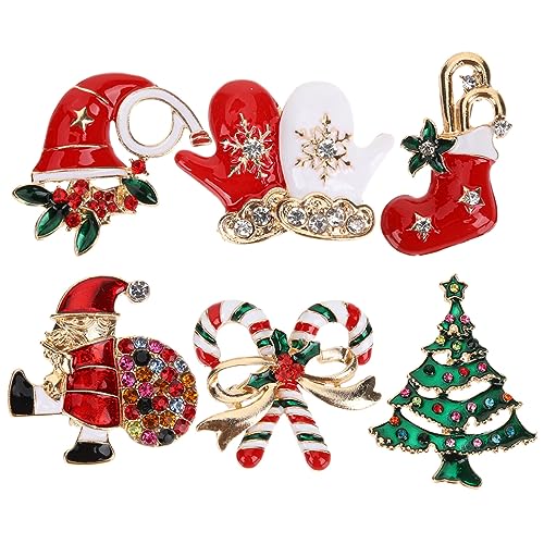 WRITWAA 6 Stück Weihnachtliche Broschen Teiliges Set mit Funkelnden Elementen Anstecknadeln für Frauen Vielseitiger Schmuck für Kleidung Taschen Schals und Festliche Outfits von WRITWAA