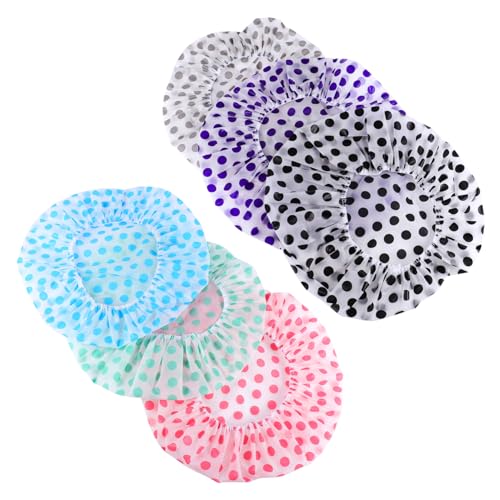 WRITWAA 6 Stück wasserdichte duschhaube wiederverwendbar gut Kappen Hüte, Mützen Babys Duschhaube für Damen wasserdicht große Duschhauben waschbare Duschkappe Peva-Material von WRITWAA