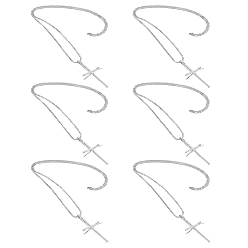 WRITWAA 6 stücke Männer Kreuz Anhänger Halskette Große Edelstahl Kreuz Glauben Anhänger Halsketten Einfache Schmuck Für Männer Silber von WRITWAA