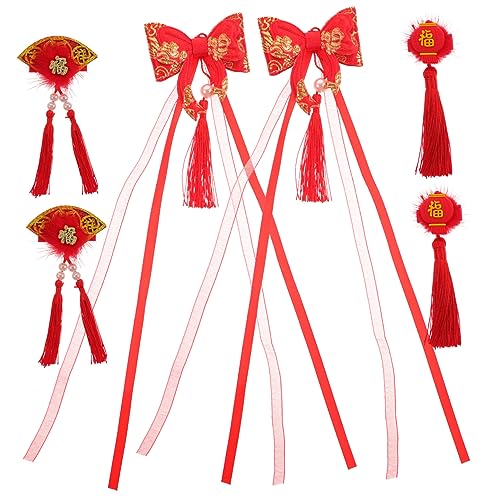 WRITWAA 6stücke Teiliges Junge Mädchen Haarklammern Für Chinesische Neujahr Retro Haaraccessoires Mit Quasten Goldenen Fächern Und Roten Schleifen Für Mädchen Für Festlichkeiten Und von WRITWAA