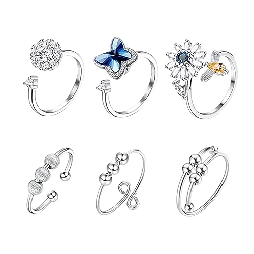 WRITWAA 6stücke Fidget Angst Verstellbare Ringe Zappeln Stressabbau Finger Schmuck Fingerschmuck Finger Decor von WRITWAA
