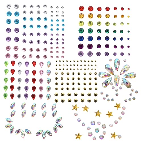 WRITWAA 7 Sätze Gesichtsaufnäher Mit Strasssteinen Körper Juwelen Edelsteine Kristalle Aufkleber Selbstklebende Gesichtssteine Face Jewels Festival Gesichtsschmuck Gesicht Acryl von WRITWAA