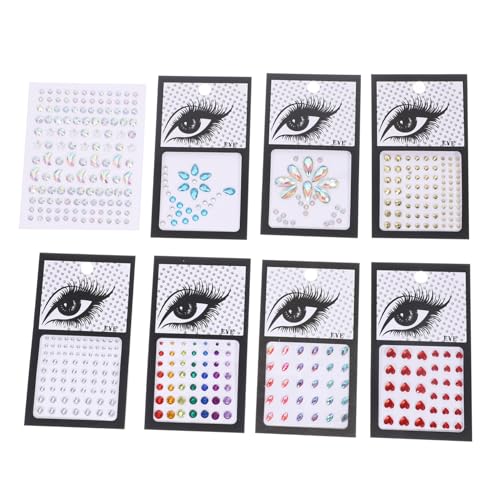 WRITWAA 8 Blatt Selbstklebende Face Rhinestones Sticker Teiliges Glitzersteine Gesicht Aufkleber Festival Schmuck für Augen Körper Halloween Cosplay Party Vielseitig und Einfach von WRITWAA