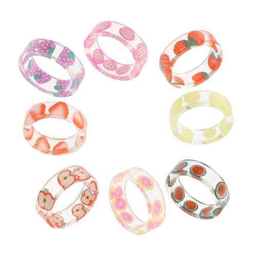 WRITWAA 8stücke Obstmuster Ringe Schmuckring Resin Ring Modeaccessoire Kreativer Resin Ring Hand Zubehör Dekore von WRITWAA