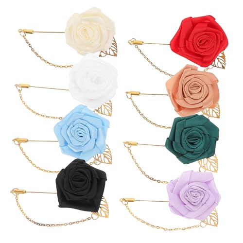 WRITWAA 8 Stück Teiliges Blumenbroschen mit Goldenen Blättern und Flachen Rosenblüten Herren Anstecknadeln für Anzug Vielseitige Broschen für Hochzeit und Festliche Anlässe von WRITWAA