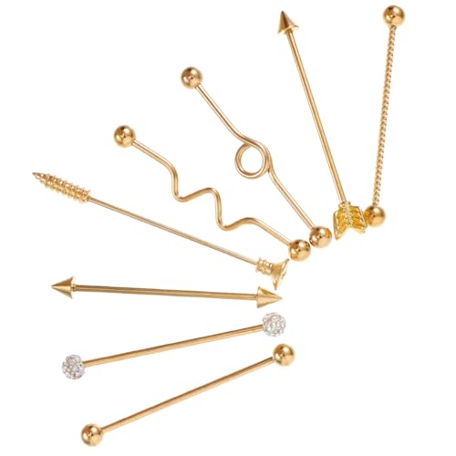 WRITWAA 8 Stück Teiliges Industrial Ear Studs aus Rostfreiem Edelstahl Schrauben Design Modische Piercing Ohrringe für Damen und Herren Goldfarben Langlebig und Hautfreundlich von WRITWAA