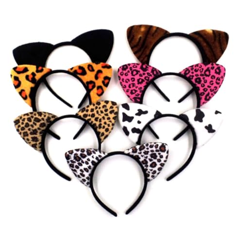 WRITWAA 8 Stück Teiliges Katzenohren Haarband Leichte nicht Verblassende Stoff haarreifen mit Niedlichem Tierohren design Party deko für Halloween Kostüm und Festliche Anlässe Zufällige von WRITWAA
